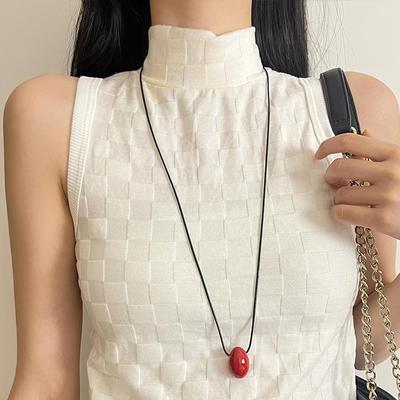 Кулон-шар из красного камня Wind Red Stone Ball Pendant Necklace, длинная черная цепочка из веревки, аксессуар для свитера.