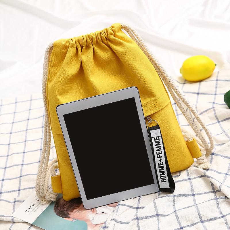 Canvas School Bag Double Shoulder Drawstring Backpack Drawstring Pocket Portable Casual Backpack Women Men Travel Backpack-A-DH