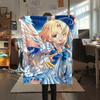 1PC Shield Hero Print Flannel Blanket, High quality Comfortable for All Seasons, Home Decor, Warmth and Comfort, Perfect for Christmas Gifts