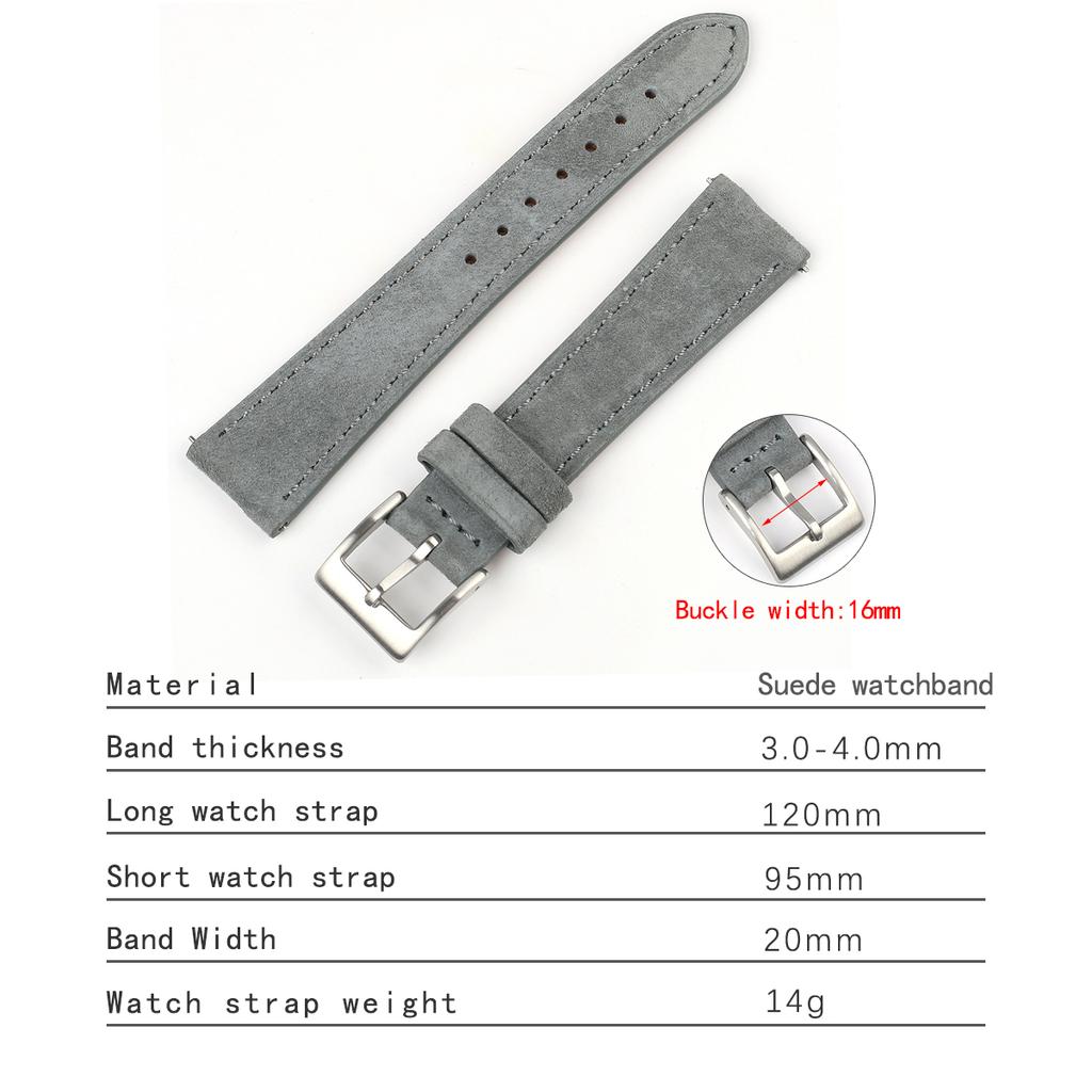 Watch Band Vintage Suede Leather Watch Strap 18mm 20mm 22mm Grey Black Brown Band Replacement Wristband Quick Release Calfskin Watchband