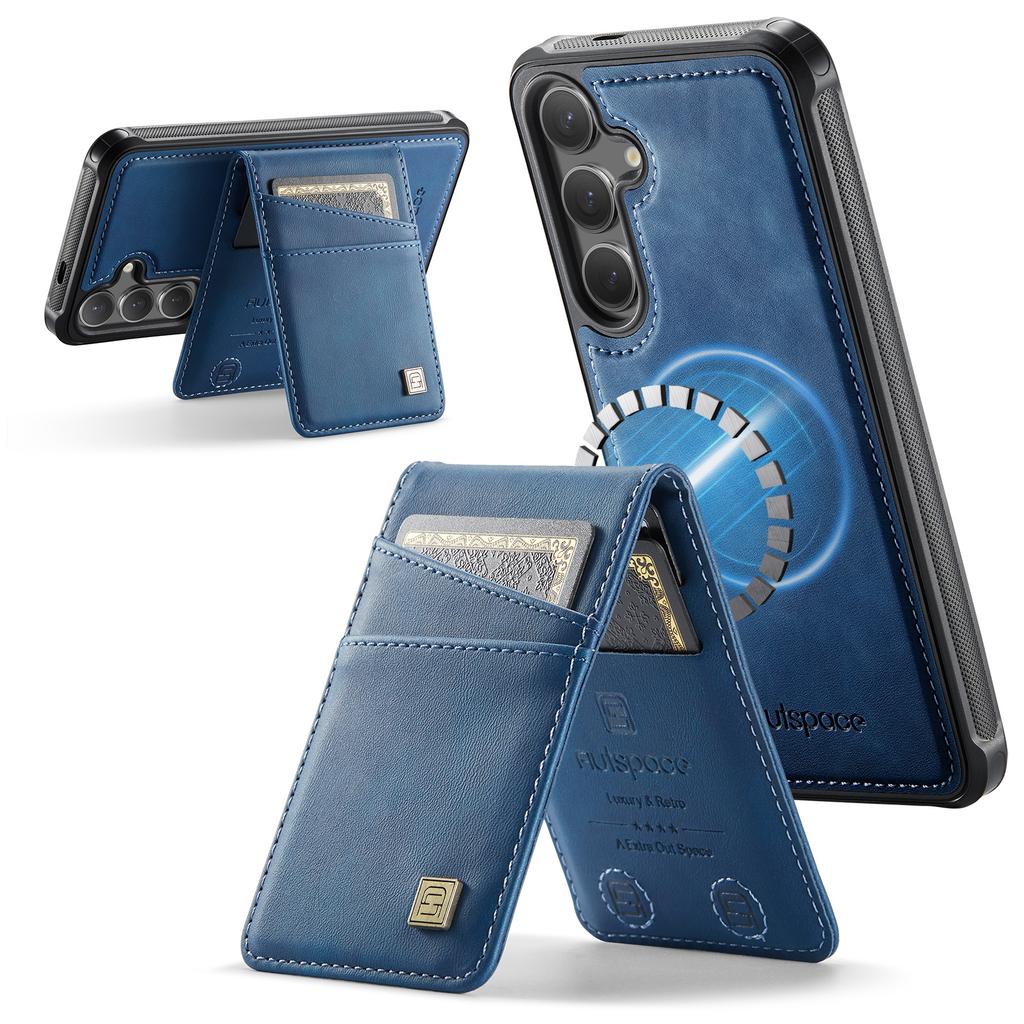 For Samsung Galaxy S25+/Galaxy S24+ Case AUTSPACE A12 Leather Back Cover with Magnetic Detachable Card Bag Kickstand