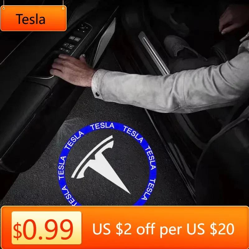 Sticker Tesla 2Pcs Car Door Projector Lamps Welcome Lights Accessories For Tesla Model 3 Highland 2023 S X Y
