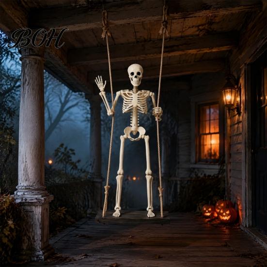 Festival Window Hanging Halloween Swinging Skeleton Decoration, 35" Large Spooky with Indoor Outdoor Party Ornament Wooden Swing for Yard, Garden,