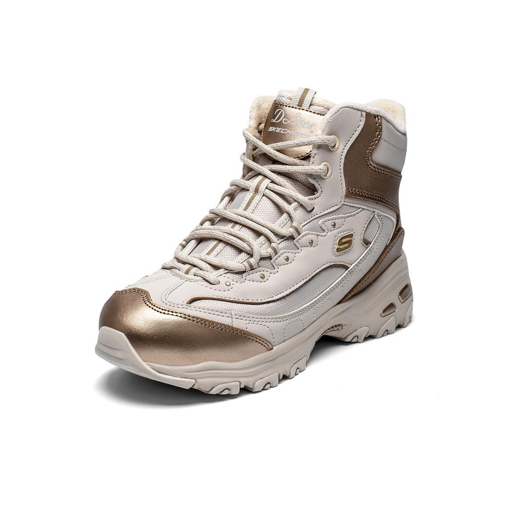 Skechers DLites Сетчатые Синтетическая Кожа Удобные Теплые Легкие Амортизация Средняя Высота Папины Кроссовки Женская Кроссовка Розово-Золотой 169077-RSGD