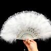 Vintage Feather Lace Folding Fan with Tassels Portable Summer Hand Held Fan