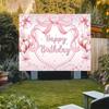 2D Pink Bow Happy Birthday Backdrop for Baby Shower Girl Birthday Party Decoration