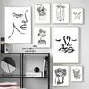 Wall Art Canvas Painting Line Draw Flower Girl Abstract Painting Nordic Posters And Prints Wall Pictures For Living Room Decor