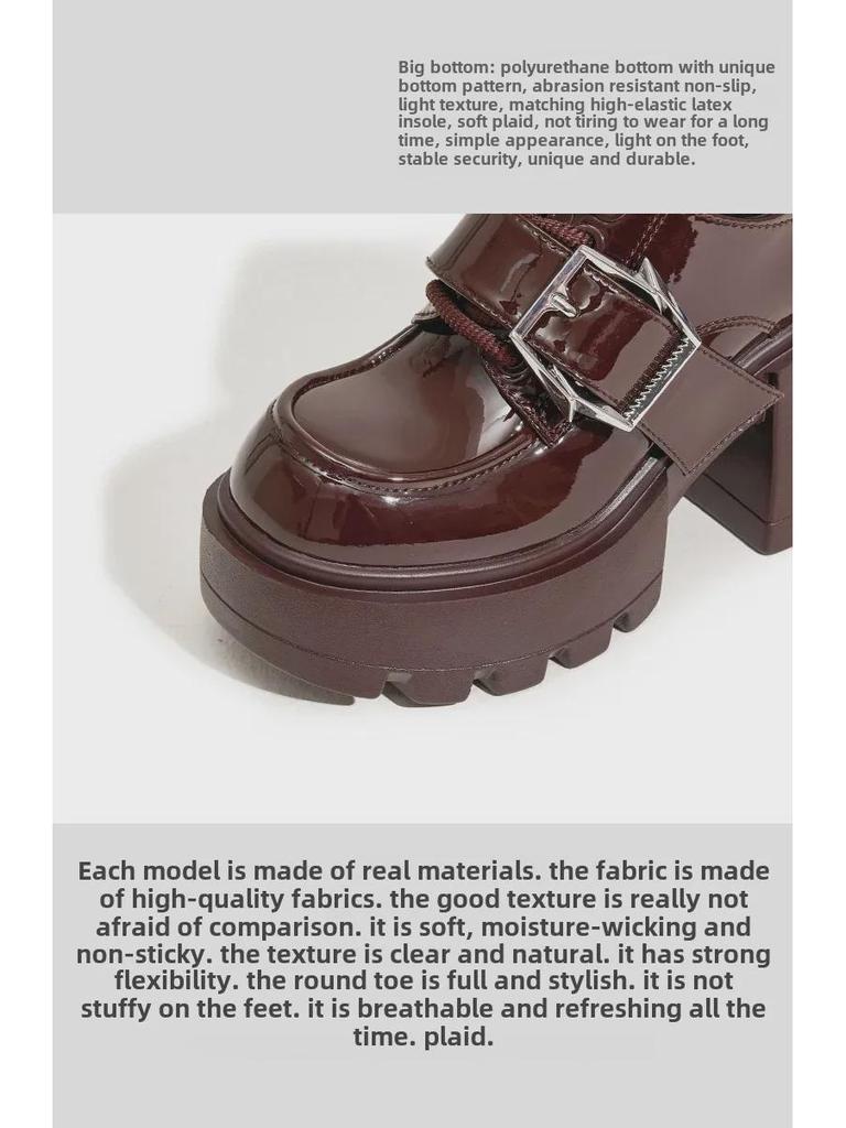 Женские весенние лоферы на толстой подошве 2025 года — кожаные туфли в британском стиле на высоком каблуке с внутренней отделкой