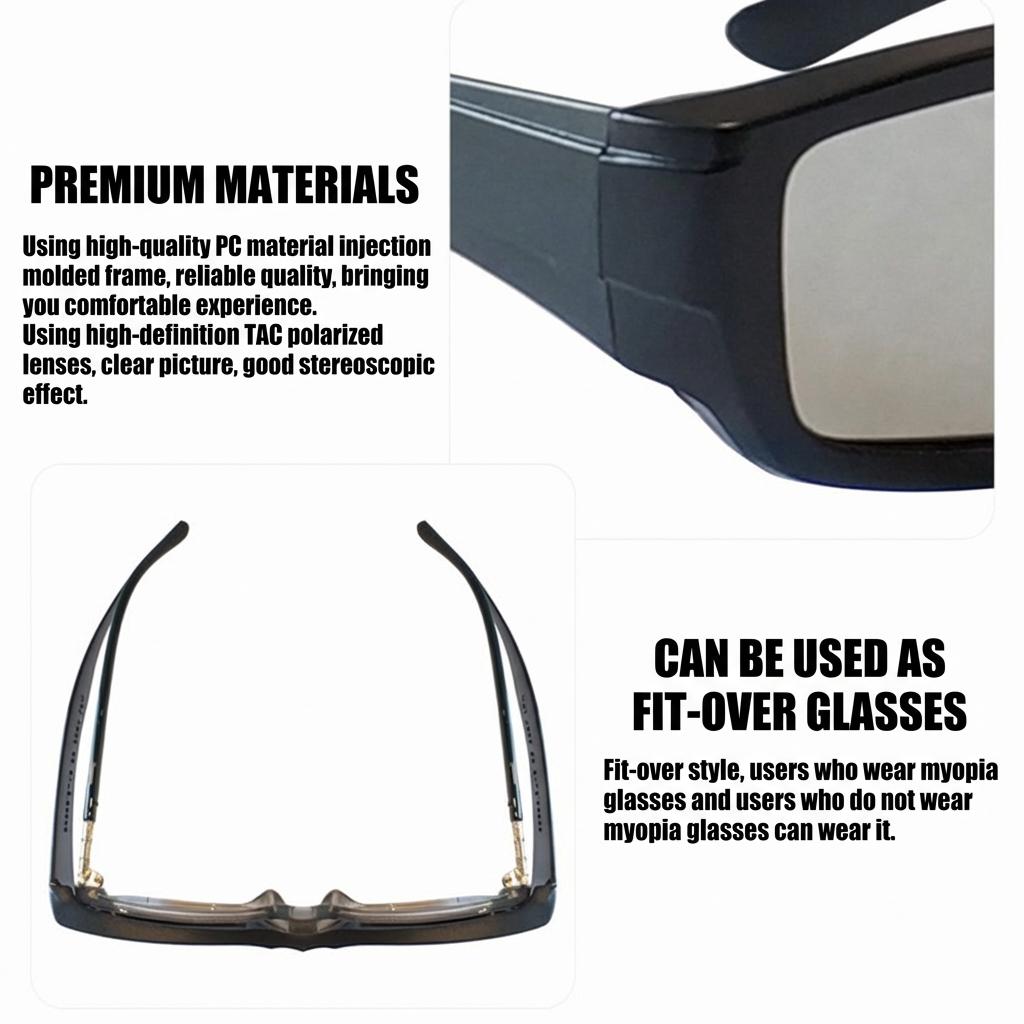 3D Glasses Polarized Flash-Free Lens for IMAX Cinema Theater Professional Circular Polarized Movie Eyewear Durable Lightweight