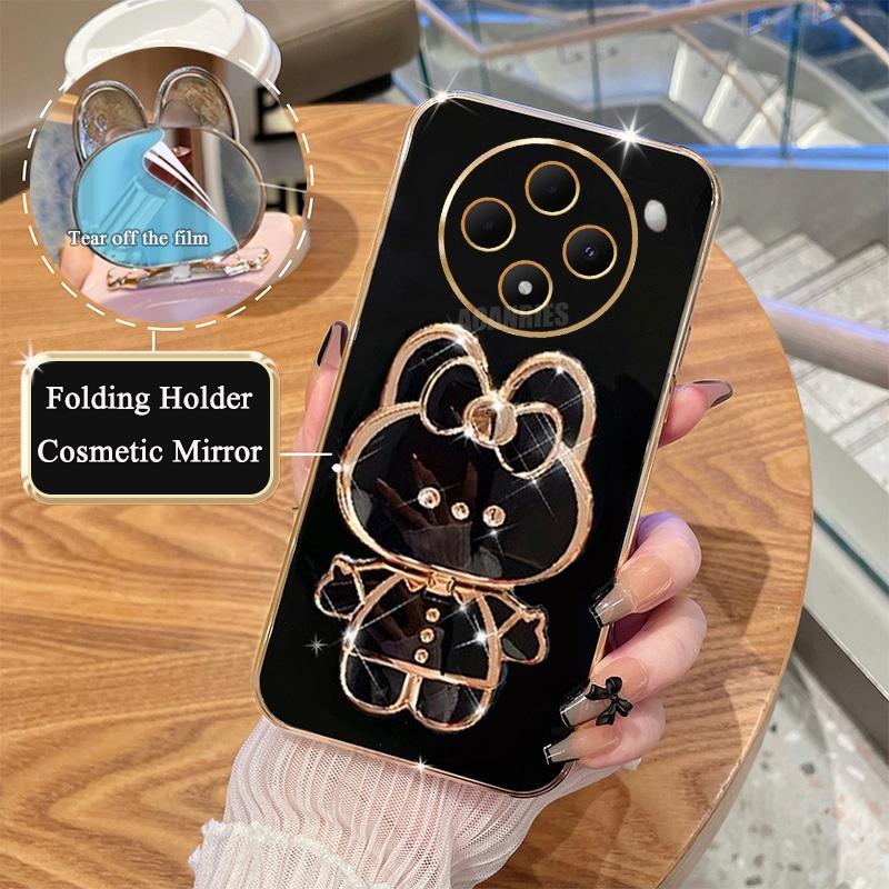 Reno12f Роскошный чехол-держатель для зеркала с покрытием для Oppo Reno12 F Fs 4g 5g Reno 10 12 Pro 5 6 Lite A38 A58 A78 Силиконовый чехол-подставка