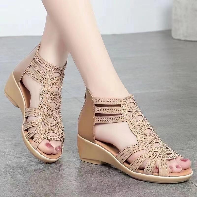 Fashion 2024 Women's Sandals Wedges Summer Hollow Out Roman Sandals Ladies Elegant Low Heel Sandals For Women Fashion Mujer Footwear