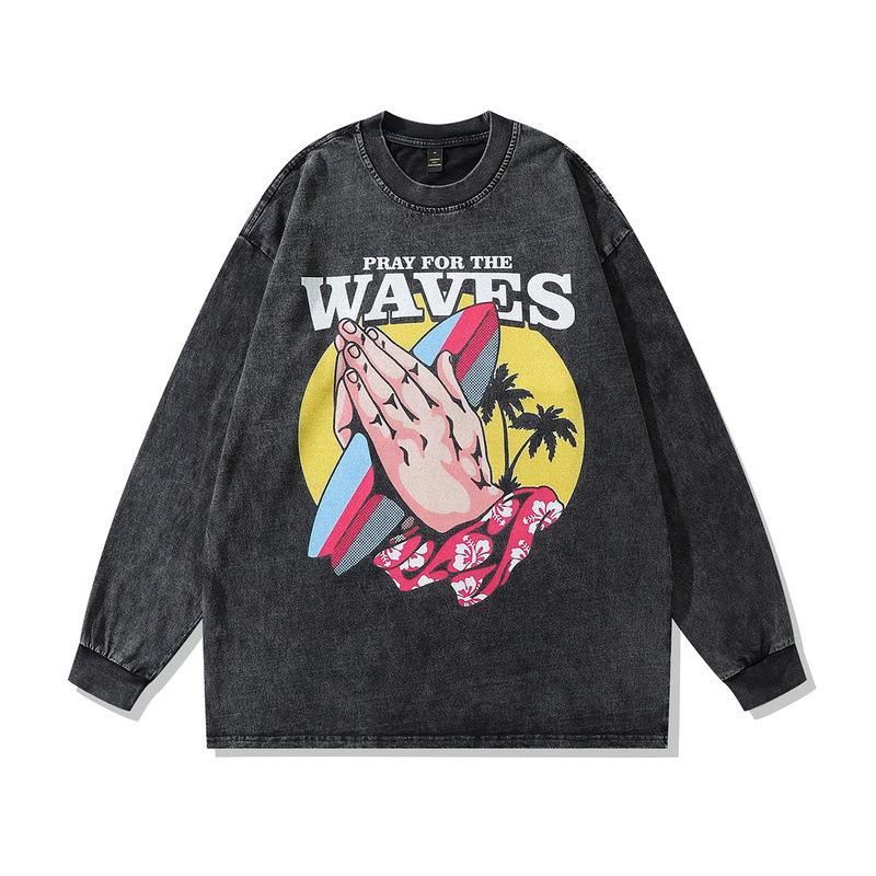 American Street Retro Oversize Heavy Long-Sleeved T-Shirt Men'S Hip-Hop Trendy Brand Old Loose Bottoming T-Shirt