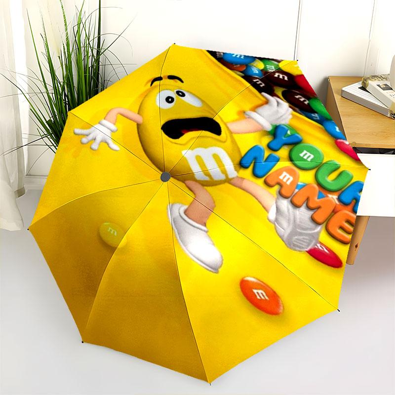 1 шт. Автоматический складной зонт - Узор M&M's с индивидуальным именем, Портативный и складной дизайн с 8 спицами, Рождественские и Новогодние подарки