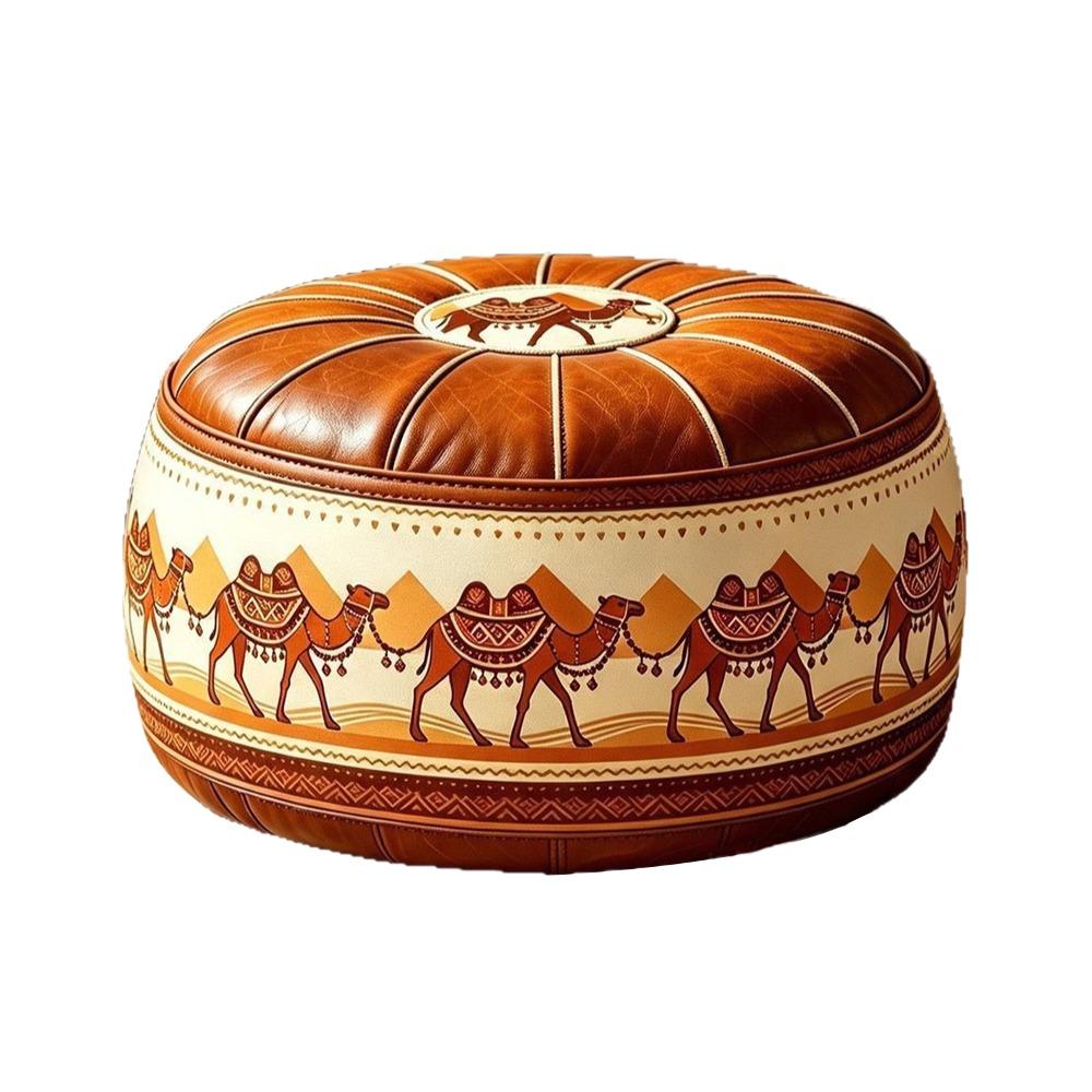 PU Leather Ottoman Pouf Boho Pattern Storage Ottoman Portable Footstool Cover Living Room