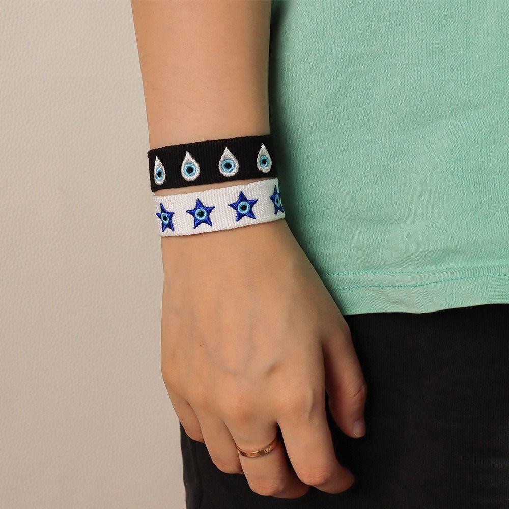 Складываемые плетеные браслеты-шармы, регулируемый веревочный браслет с синими глазами, женский, для девочек