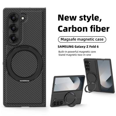 Роскошный чехол из углеродного волокна с текстурой для телефона Samsung Galaxy Z Fold6 Fold5 Fold4 Fold3 с беспроводной зарядкой, противоударный магнитный держатель, 2 шт., складной чехол