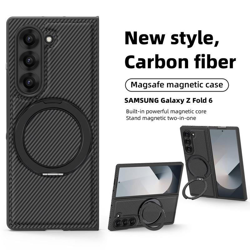 Роскошный чехол из углеродного волокна с текстурой для телефона Samsung Galaxy Z Fold6 Fold5 Fold4 Fold3 с беспроводной зарядкой, противоударный магнитный держатель, 2 шт., складной чехол