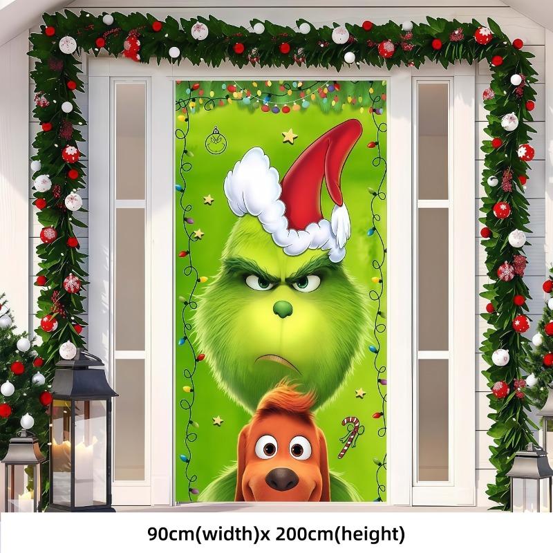 90x200 см Рождественское украшение на дверь «Гринч» Зеленый монстр Счастливого Рождества Фон Чехол на дверь Рождество Новогодние принадлежности для вечеринки