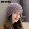 Новая зимняя шапка, уличная модная вязаная шапка из кроличьего меха, толстая теплая шапка-бини для женщин, элегантное украшение с жемчугом, женский подарок