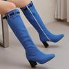 Модные женские сапоги из флока до колена, длинные туфли на молнии, осенне-зимние, черные, зеленые, синие, на каблуке, женские туфли для вечеринок, большой размер 45