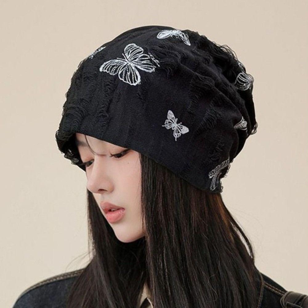 Korean Style Butterfly Print Beanies Thin Pullover Hat Harajuku Hair Caps  Winter
