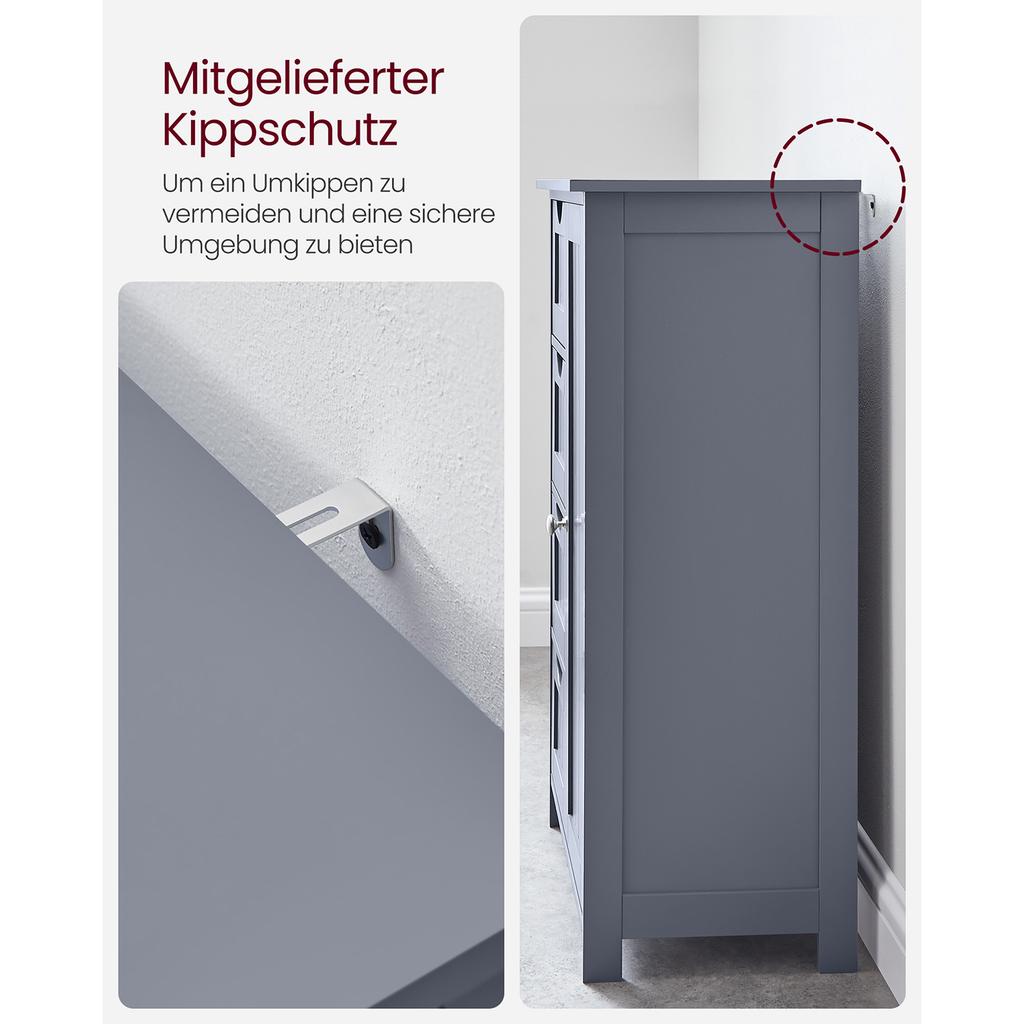 VASAGLE Bathroom Floor Storage Cabinet, Bathroom Storage Unit with 4 Drawers, Bathroom Cabinet Freestanding, with 1 Door, Adjustable Shelf