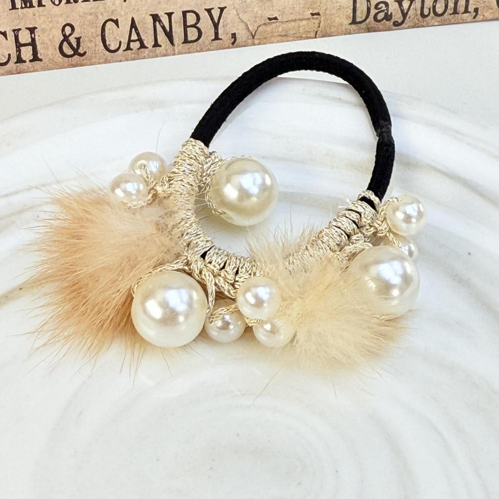 Корейская модная резинка для волос: Женский разноцветный аксессуар для хвоста с помпонами и жемчугом, эластичный