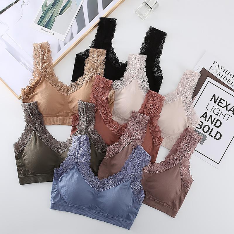 Women Fashion Lace Floral Edge Bralette Tops V-neck Sleeveless Tank Tops Crop Top Bra Ladies Camisole Vest Beauty Back Brassiere Femme