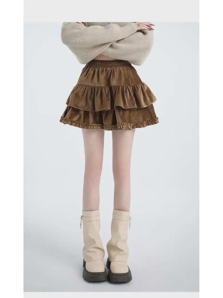 Юбка А-силуэта из бархата в балетном стиле с завышенной талией и оборкой по низу для женщин