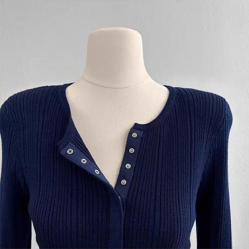 Осень Новая Модная Вязаная Базовая Рубашка Женский Свитер с Дизайном Длинного Рукава