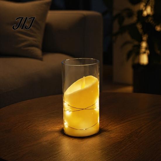 Decorative Led Lights for Home Decor Flameless LED Candles, Battery Operated Acrylic Pillar Candles with Embedded Tea Living Room String, Flickering