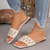 2024 Лидер продаж, модные женские тапочки с открытым носком, однотонные, с плоским дном и квадратным носком, с металлическим украшением, летние женские тапочки