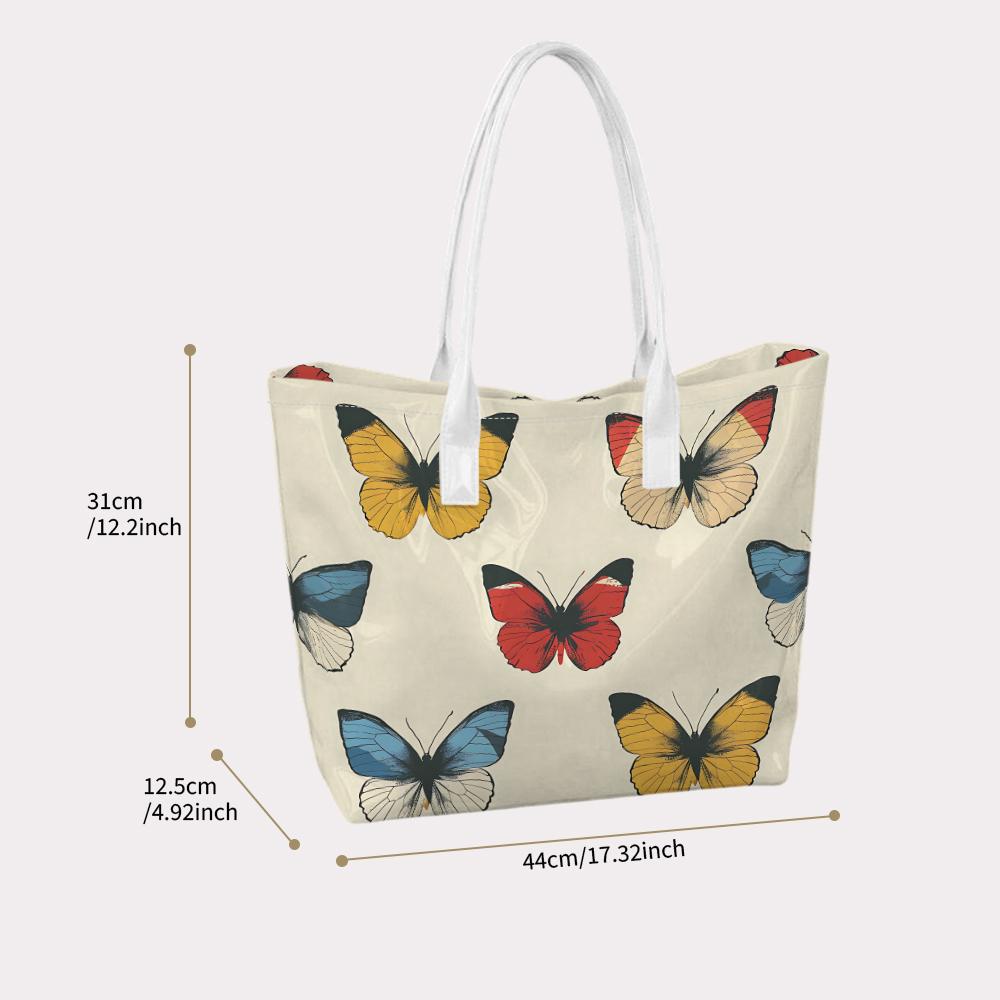 Vintage Butterfly Printed Tote Bag Casual Daily Shoulder Bag for Women Stylish Large Capacity Commute Handbag