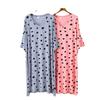 Modal Polka Dot V-Neck Nightdress - Women's Medium-Length, Loose Fit, Short Sleeve Home & Beach Dress