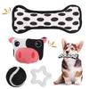 LIFLIX Small Dog Toy Set: Squeaky Plush Toy, Rubber Ring for Puppies To Chew, Throwing Ball, Stress Relief, Durable Cow Toy [4-Piece Set]