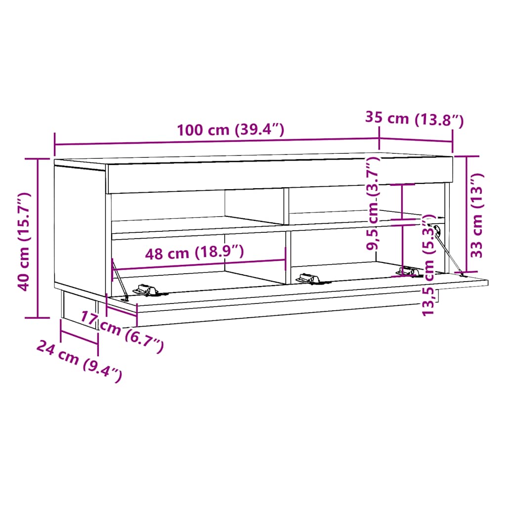 TV Cabinet with LED Lights White 200 x 35 x 40 cm
