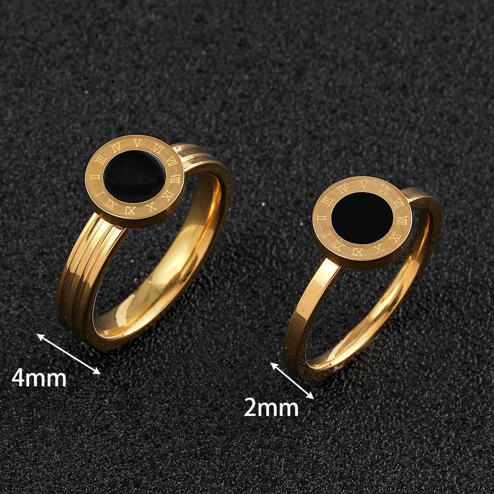 Кольца из титановой стали с римскими цифрами: Элегантный, простой дизайн для пары с черными брызгами