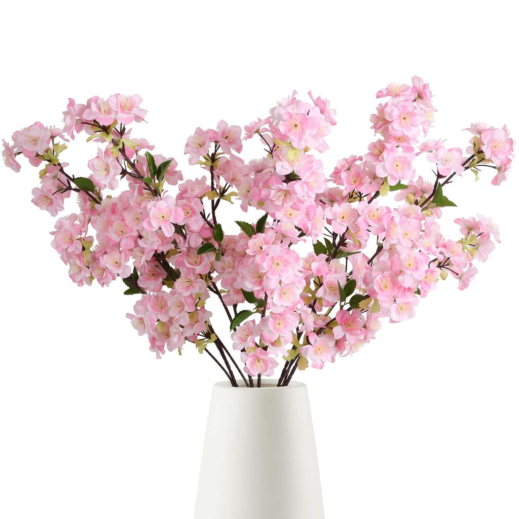 4 Pcs Cherry Blossom Branches Artificial Cherry Blossom Long Stem Artificial Flowers for Tall Vase Silk Cherry Blossom Tree Stems Spring Home Decor
