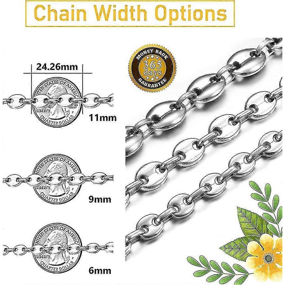 6mm/9mm/11m Men's Necklace Stainless Steel Silver Coffee Bean Chain For Men