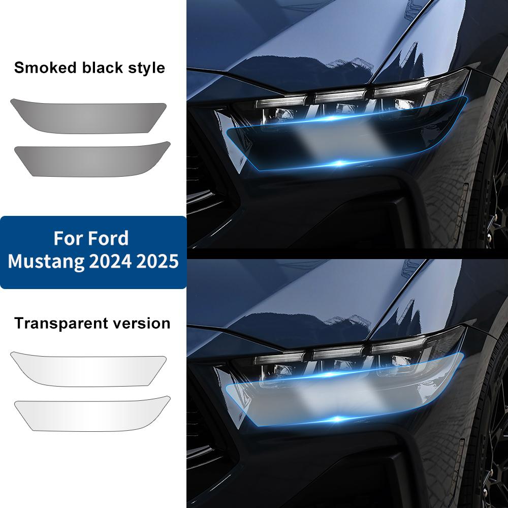 Пленка-наклейка на фары для Ford Mustang 2024 2025 TPU Защитная пленка на фары автомобиля Антицарапина Прозрачная Дымчато-черная