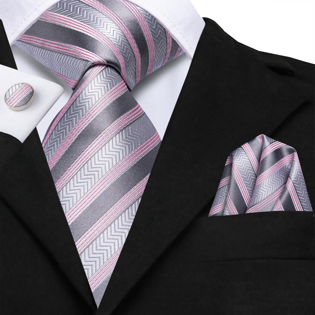 Hi-Tie Dark Gold Plaid Jacquard Mens Silk Tie Classic Necktie Cufflink Hanky Set