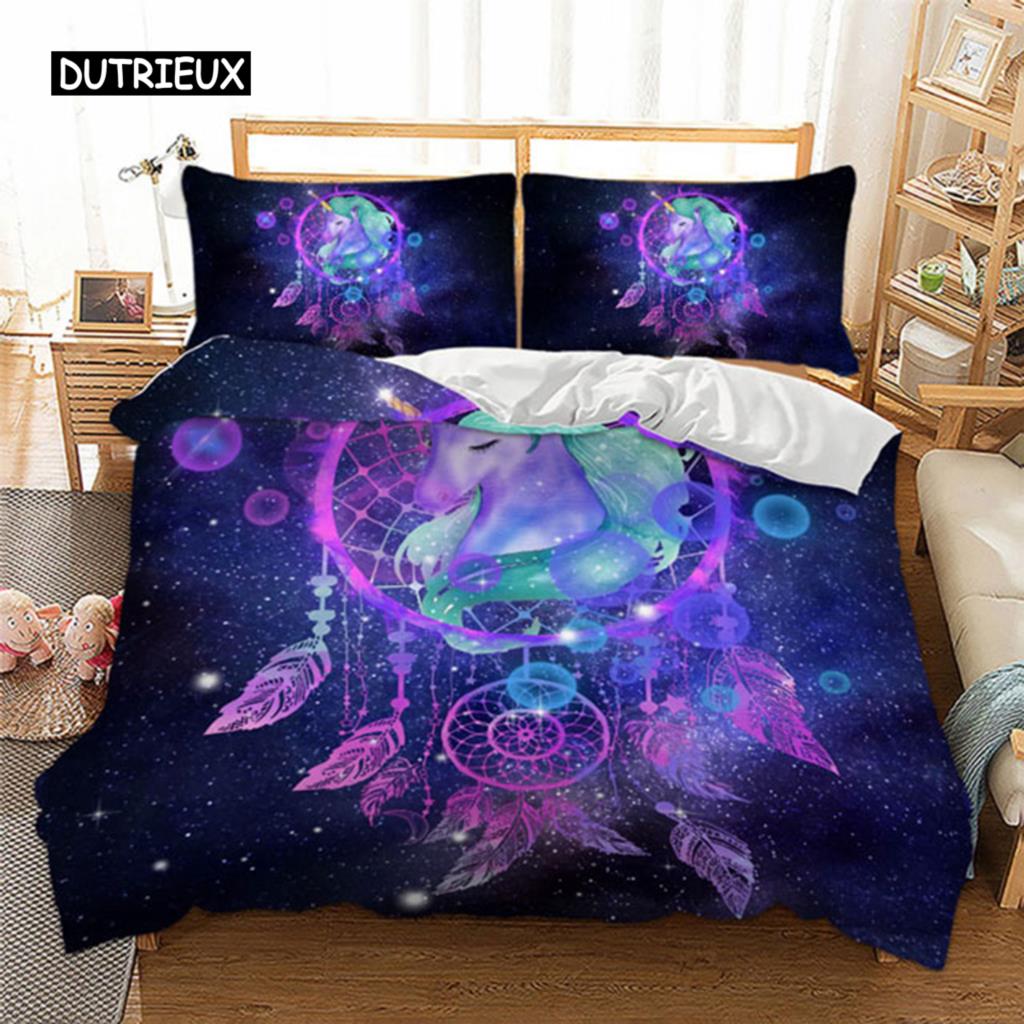 Комплект постельного белья с изображением ловцов снов с бабочками, фиолетовый, пододеяльник с наволочками, двуспальный, двуспальный, королевского размера, постельное белье, 3 шт., домашний текстиль