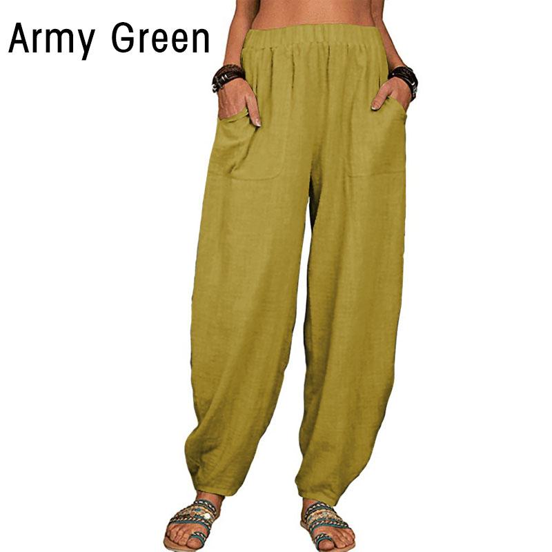 Женские повседневные хлопковые льняные шаровары, однотонные широкие брюки, свободные длинные брюки, летние винтажные