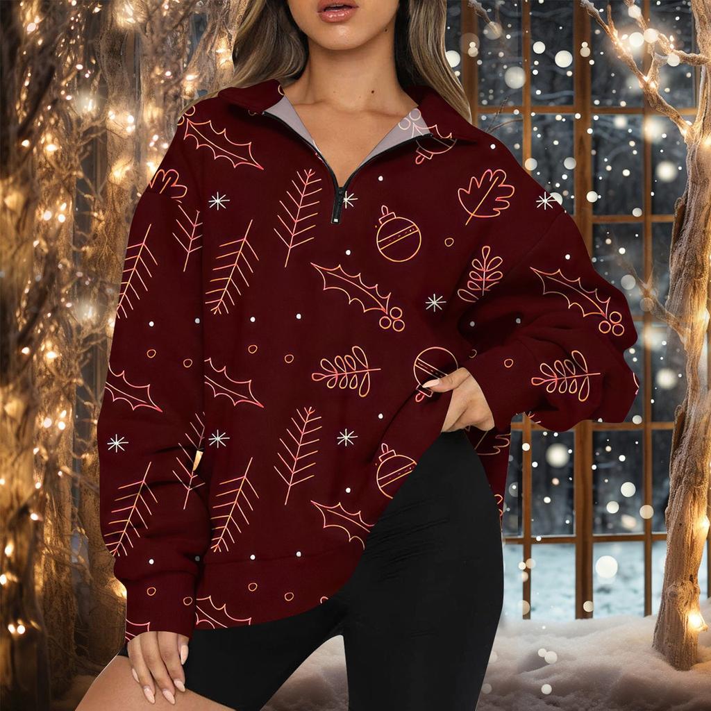 Женская мода повседневная толстовка с длинным рукавом и принтом на молнии с высоким воротом и заниженными плечами