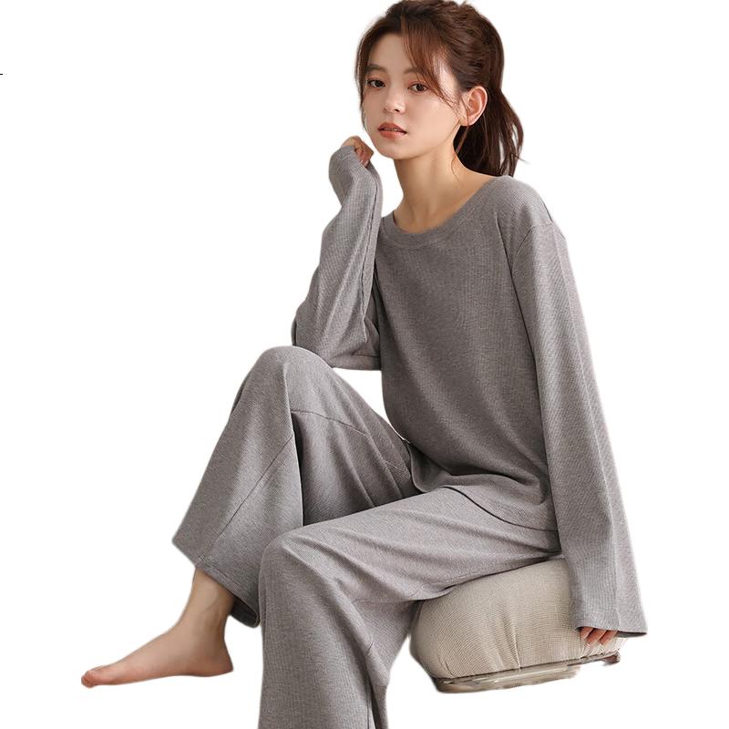 LangSha Women's Autumn Soft Comfortable Modal Pullover Pajama Set Homewear Suitable for Outdoor Wear 2026 New Gray