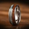 8mm Silver Color Stainless Steel Rings for Men, Meteorite Deer Antler Inlay Dome Engagement Ring, Men Wedding Jewelry