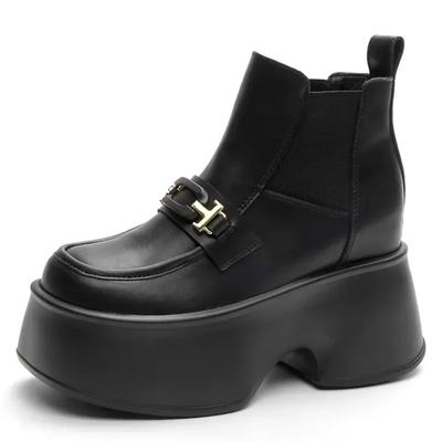 Модные 11 см натуральная кожа зимние плюшевые платформы танкетки модные осенние ботинки женские сапоги весенние эластичные Babd увеличивающие рост обувь