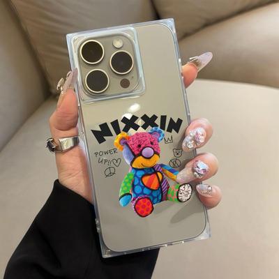 Прозрачный чехол с квадратной задней защитой для трубки для iPhone 11 14 Pro Max 13 15 Plus 12 16 ProMax, защита от кислорода, цветной чехол с рисунком плюшевого мишки