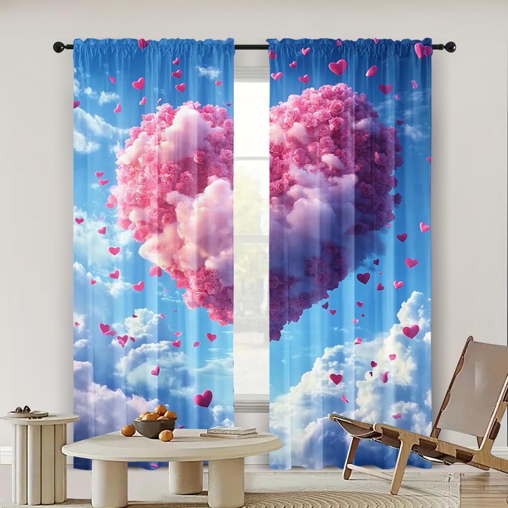 2 шт., Занавеска Романтичные облака в форме сердца Универсальный Прочный Полиэстер, Без электричества Праздничный Подходит для карнавала