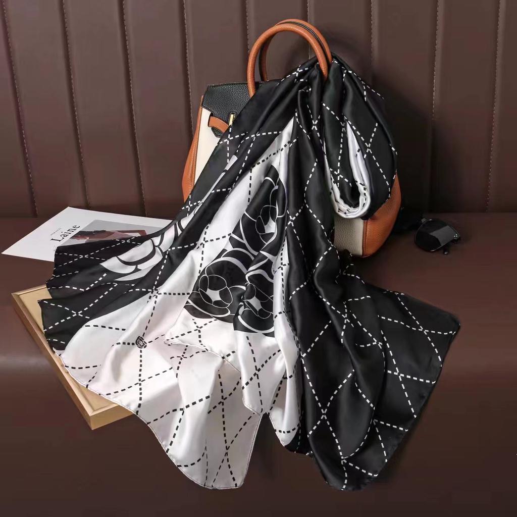 Shawl Scarf for Women - Floral Plant Pattern, Breathable & Sun-Proof, Weekend Casual Style, Non-Stretch, Decorative Silk Scarf with Printed